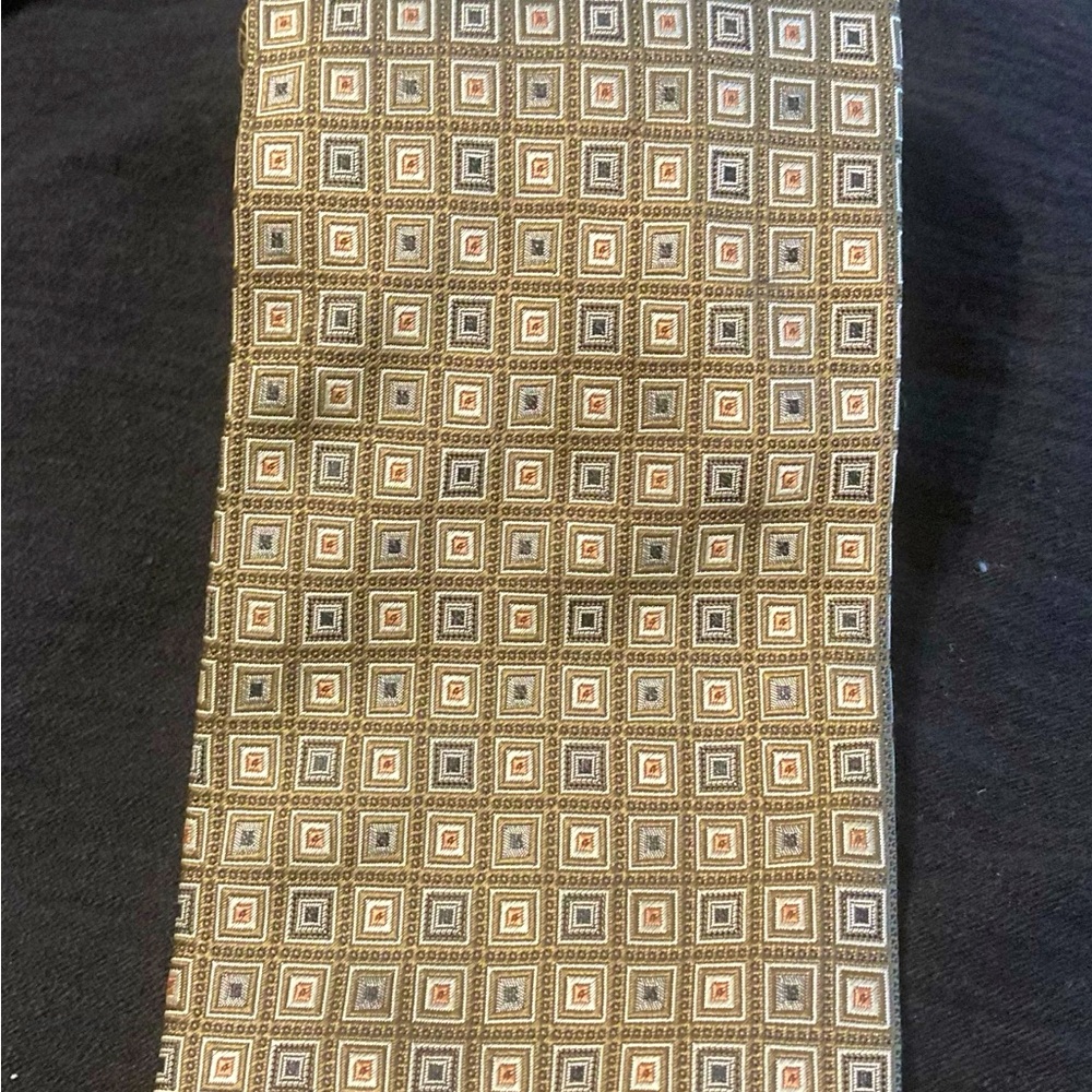 Valerio Garati Tie Pure Silk Handmade Black/Gold/White‎ Geometric Small Squares